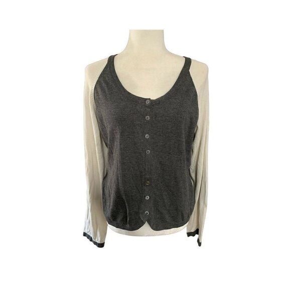 vertigo paris womens gray white long sleeve sweater cardigan medium large - Picture 2 of 9